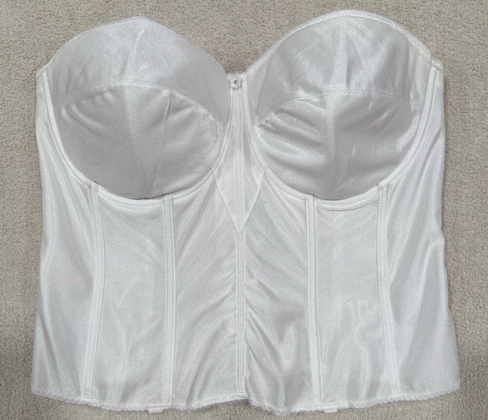 Dominique Juliette Satin Longline Corset Bustier Bra White 8950 Plus Size 44DD